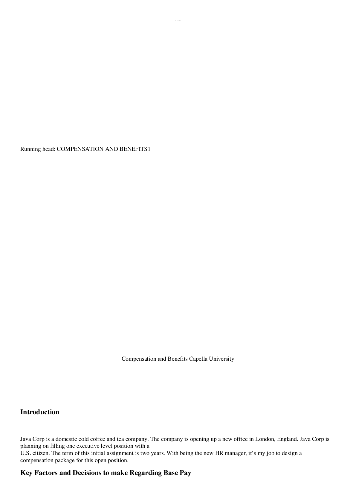 Preview image for BUS FPX 3040 Assessment 4 Java Corp Compensation And Benefits Package Paper